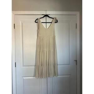 LABEL OF LOVE Cream Gauze Tiered Midi Sun Dress Size Medium Beach Summer Vacay